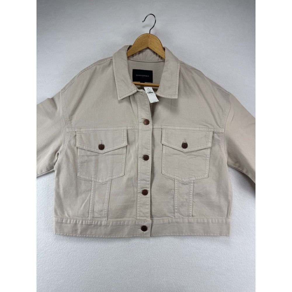 Banana Republic Denim Trucker Jacket Womens Large Ecru Beige Oversized New